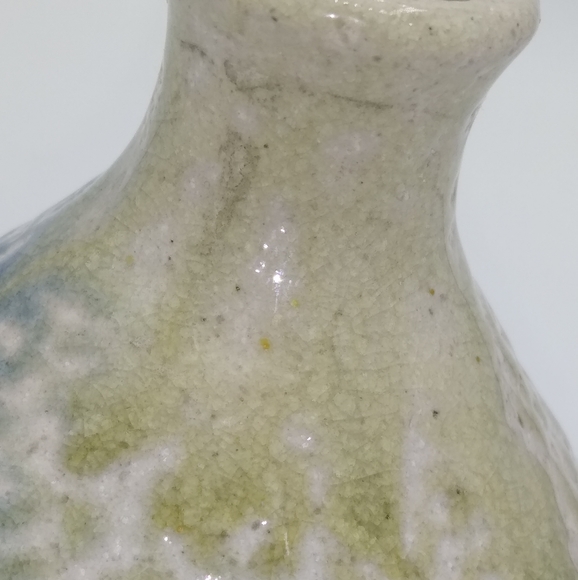 Artisan Hand Thrown Tri tone Textured Dapple Glazed Round Bud Vase Vintage - Picture 9 of 10